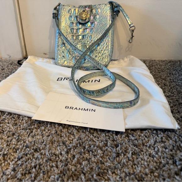 Brahmin Aqua Embossed Leather Crossbody - Picture 1 of 3